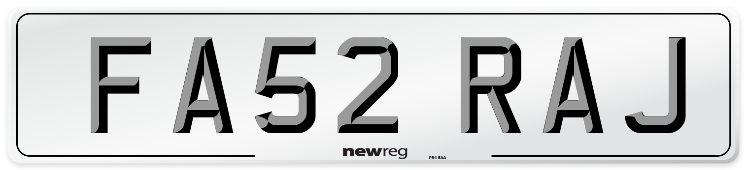 FA52 RAJ Number Plate from New Reg